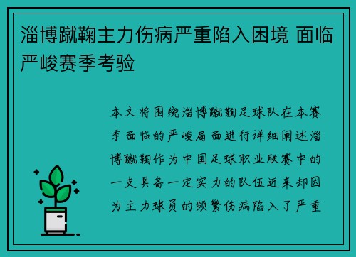 淄博蹴鞠主力伤病严重陷入困境 面临严峻赛季考验